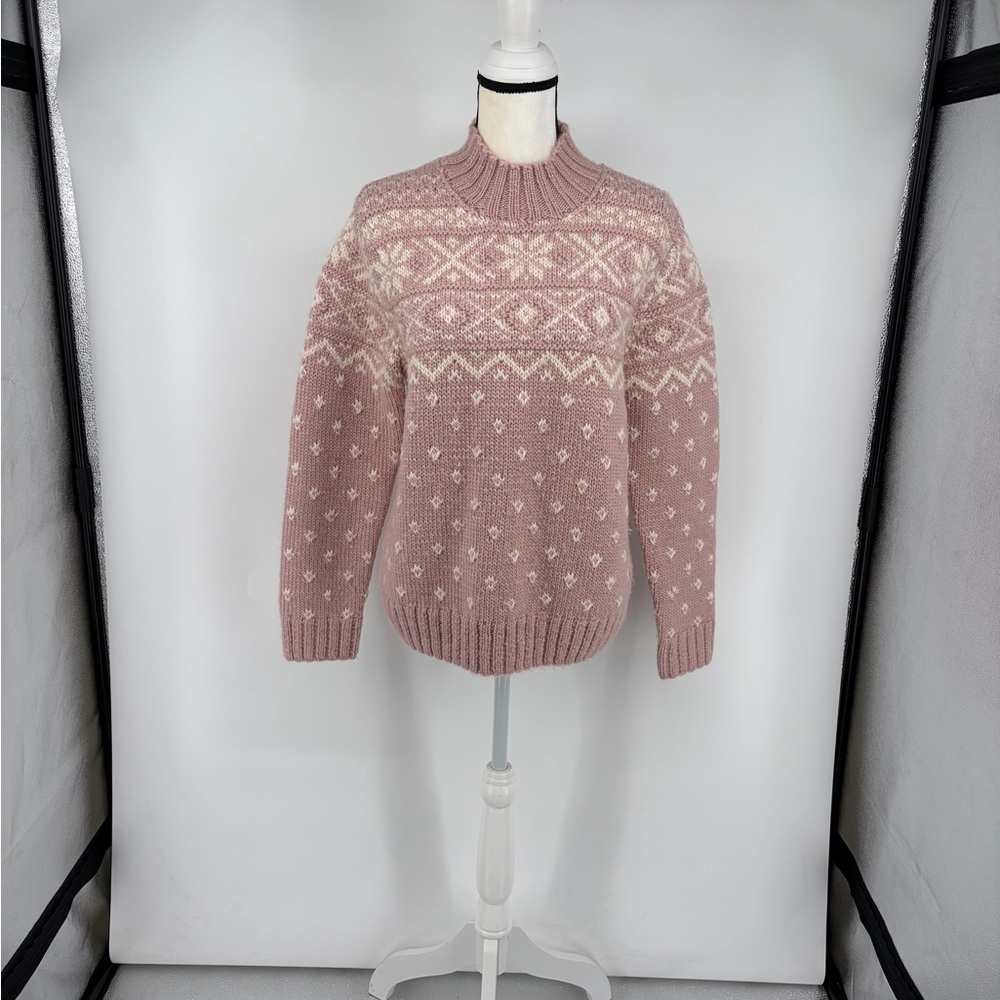 Ralph Lauren Northern Lights Womens Sweater Fair Isle Large Pink Hand-Knit Wool